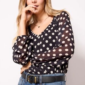Eloise Chiffon Blouse Evereve Elegant Black and White Polka Dot Blouse NWOT Sz M